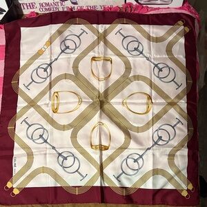 Celine Silk Burgundy and Gold Scarf